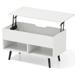 Höhenverstellbarer Couchtisch mit Anhebbarer Tischplatte & 2 Offenen Regalen Sofatisch Weiß