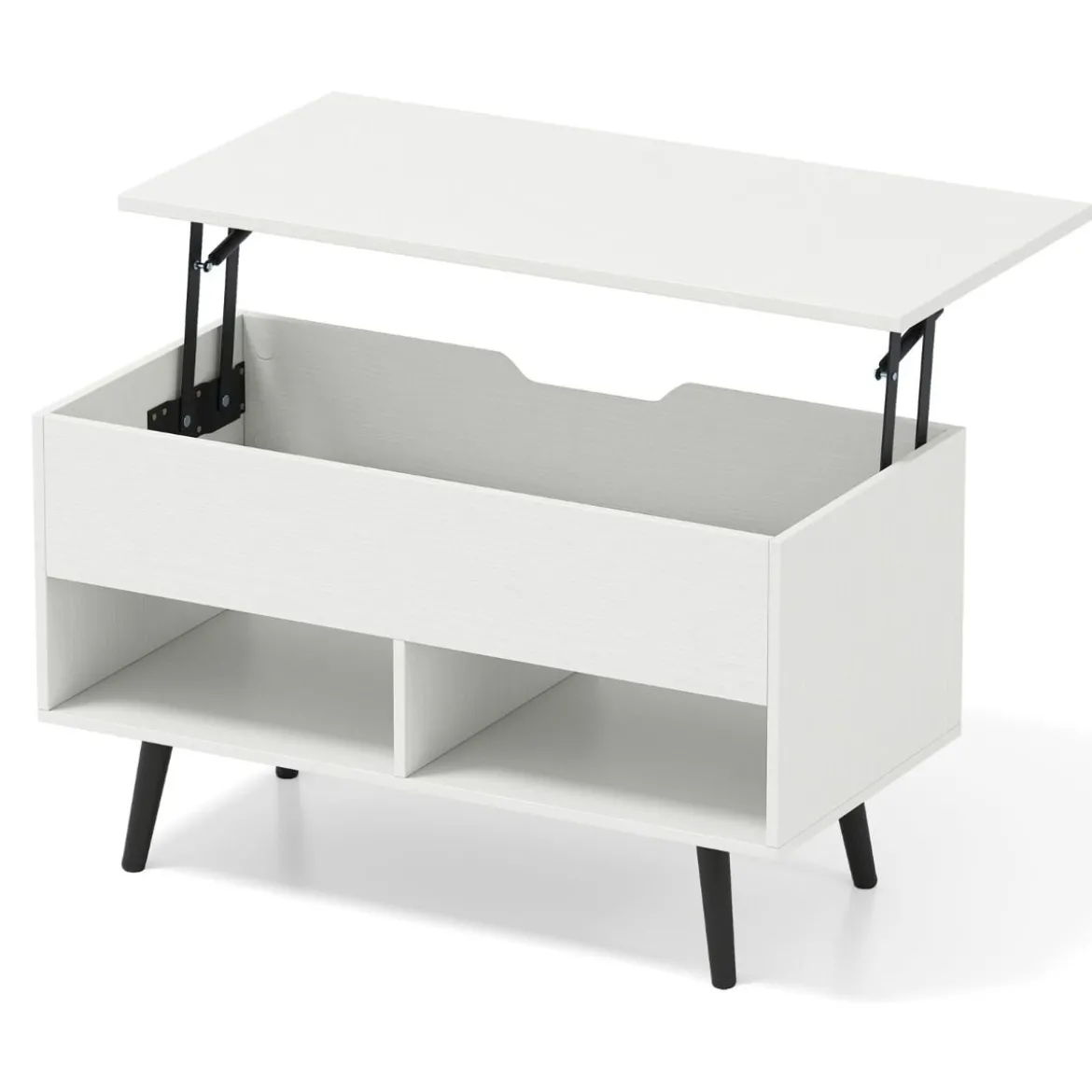 Höhenverstellbarer Couchtisch mit Anhebbarer Tischplatte & 2 Offenen Regalen Sofatisch Weiß