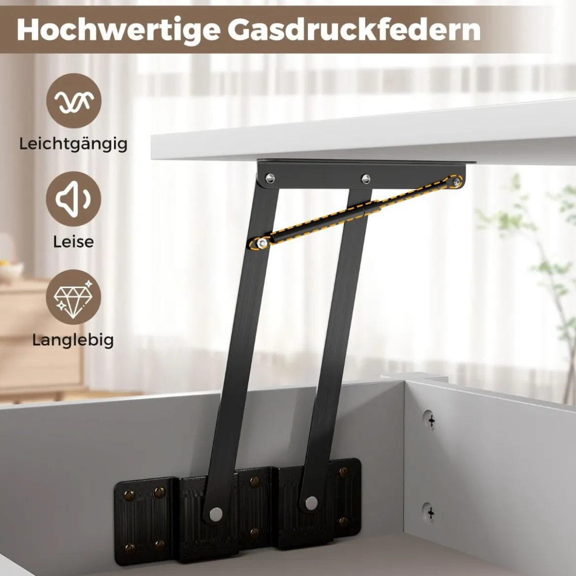 Höhenverstellbarer Couchtisch mit Anhebbarer Tischplatte & 2 Schubladen Sofatisch Kafeetisch