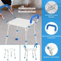 Höhenverstellbarer Duschhocker Alu Duschbank 100kg Tragkraft mit Rutschfesten Gummifüßen Blau