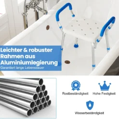 Höhenverstellbarer Duschhocker Alu Duschbank 100kg Tragkraft mit Rutschfesten Gummifüßen Blau