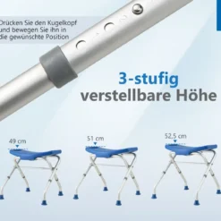 Höhenverstellbarer Duschhocker mit Rutschfesten Gummifüßen 150 kg Tragkraft Duschbank Blau