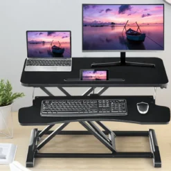 Höhenverstellbarerer Sitz-Steh-Schreibtisch Bildschirmständer Stehpult 80 x 64 x 11-50,5 cm Schwarz