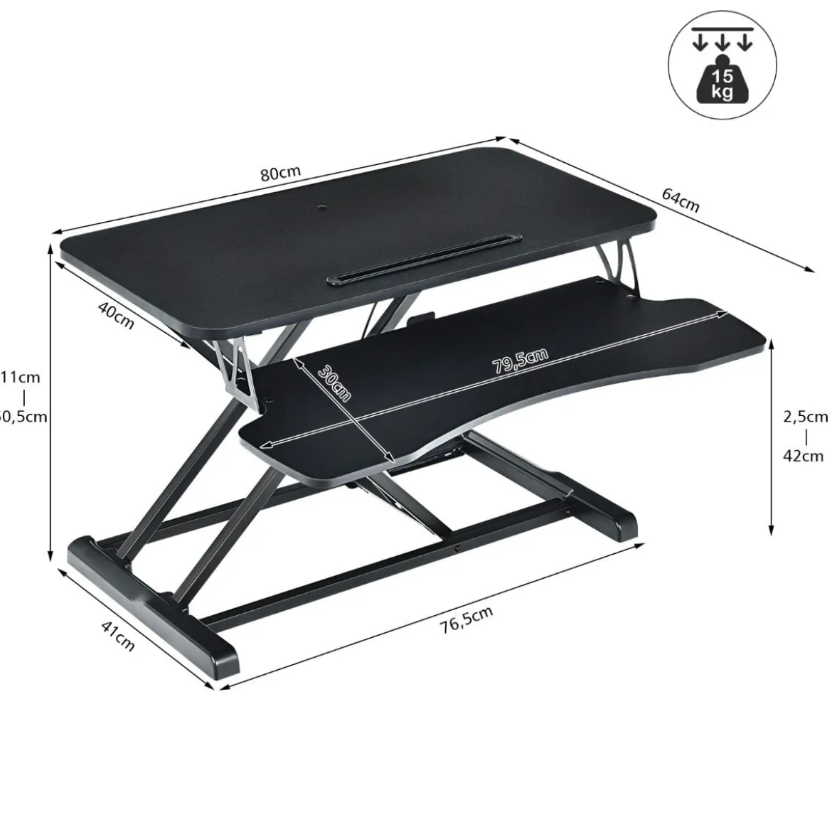 Höhenverstellbarerer Sitz-Steh-Schreibtisch Bildschirmständer Stehpult 80 x 64 x 11-50,5 cm Schwarz