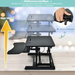 Höhenverstellbarerer Sitz-Steh-Schreibtisch Bildschirmständer Stehpult 80 x 64 x 11-50,5 cm Schwarz
