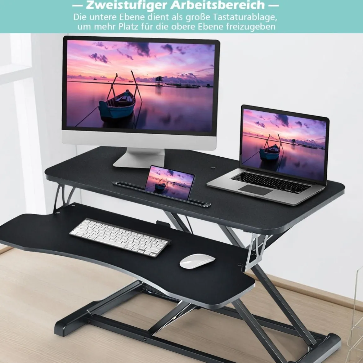 Höhenverstellbarerer Sitz-Steh-Schreibtisch Bildschirmständer Stehpult 80 x 64 x 11-50,5 cm Schwarz