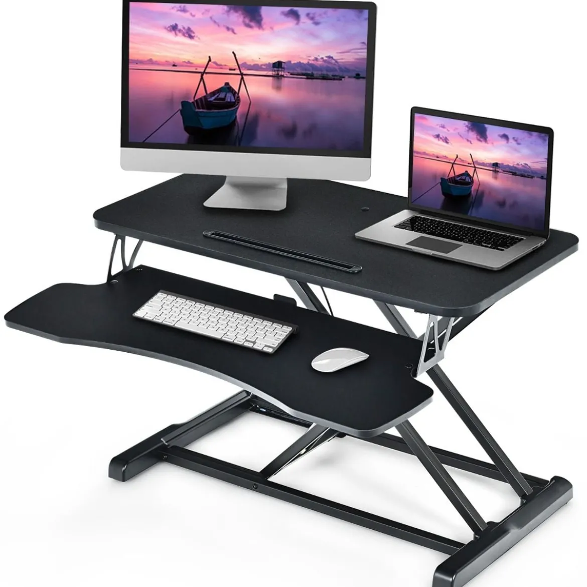 Höhenverstellbarerer Sitz-Steh-Schreibtisch Bildschirmständer Stehpult 80 x 64 x 11-50,5 cm Schwarz
