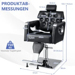 Höhenverstellbarer Friseurstuhl mit Gepolsterter Rückenlehne & Verstellbare Kopfstütze & Hydraulikpumpe