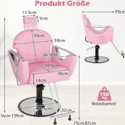Höhenverstellbarer Friseurstuhl mit Kopfstütze & Hydraulikpumpe 360° Drehbarer Salonstuhl Rosa