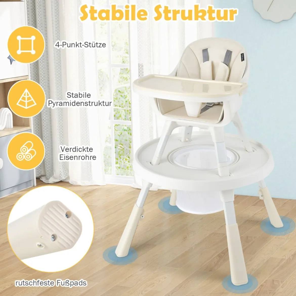 Höhenverstellbarer 6-in-1 Babyhochstuhl Beige Hochstuhl & Essenstuhl & Kindersitzgruppe