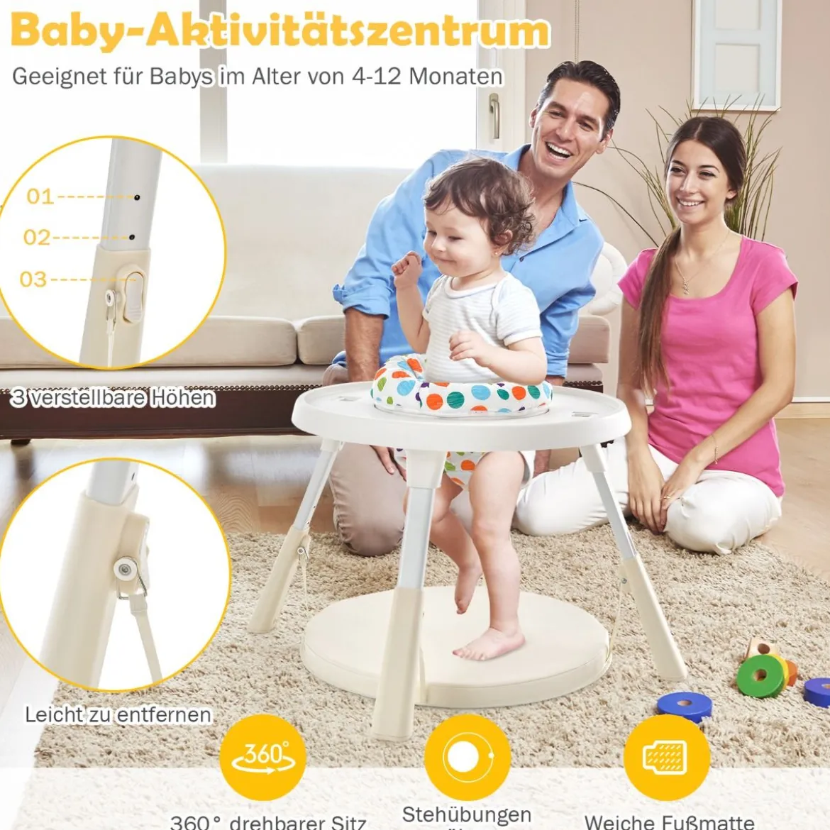 Höhenverstellbarer 6-in-1 Babyhochstuhl Beige Hochstuhl & Essenstuhl & Kindersitzgruppe
