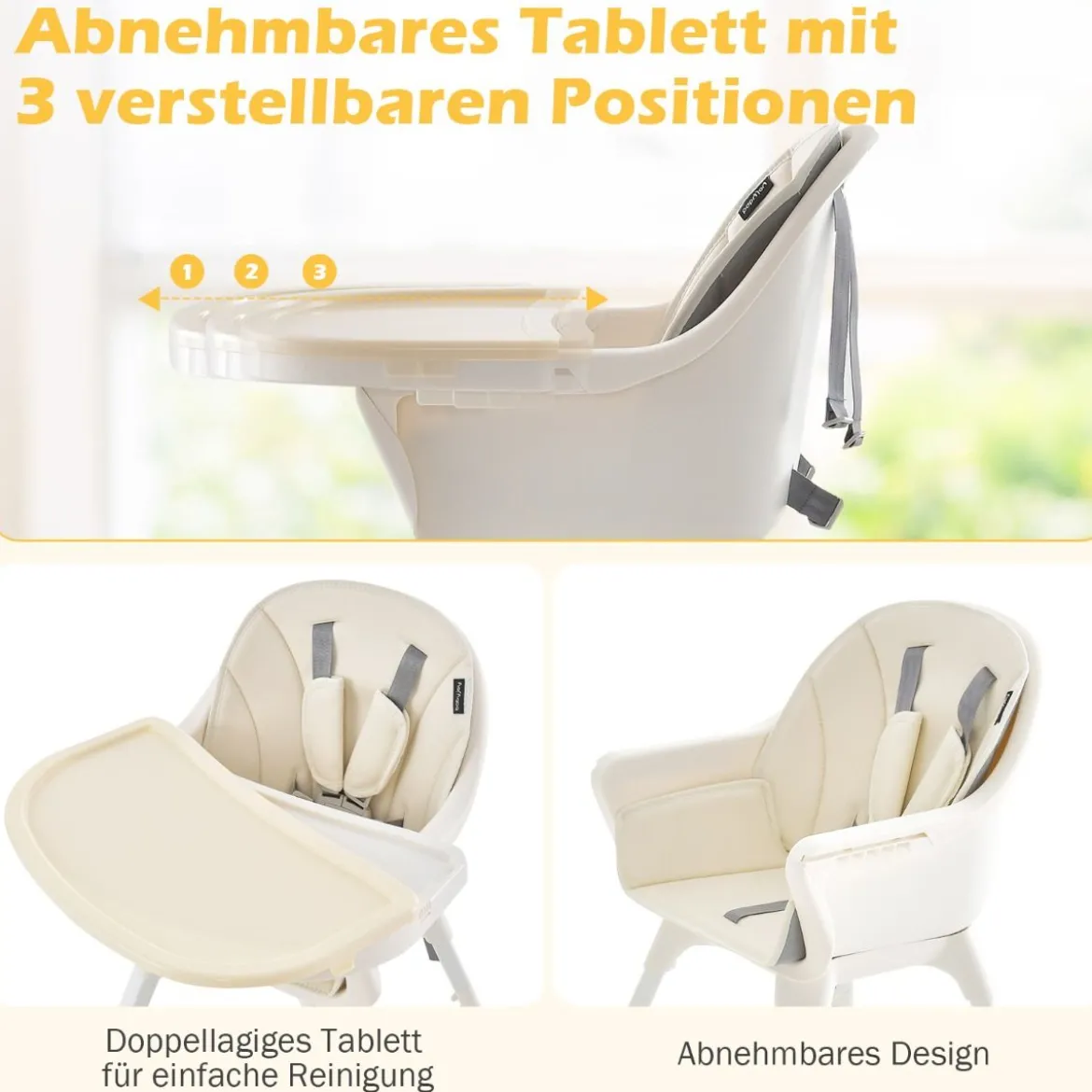 Höhenverstellbarer 6-in-1 Babyhochstuhl Beige Hochstuhl & Essenstuhl & Kindersitzgruppe