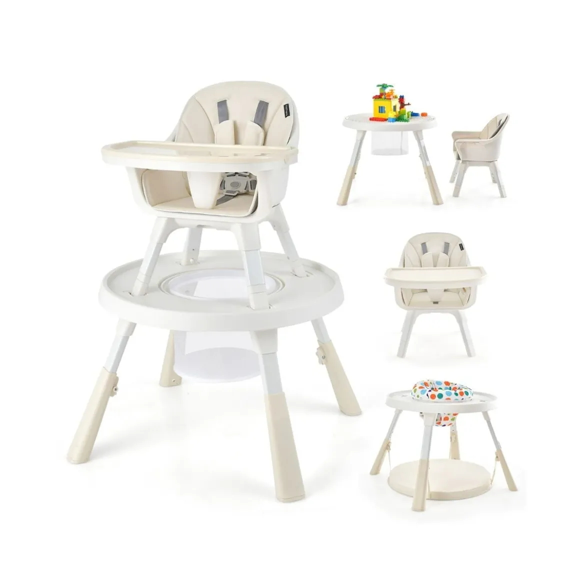 Höhenverstellbarer 6-in-1 Babyhochstuhl Beige Hochstuhl & Essenstuhl & Kindersitzgruppe