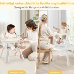 Höhenverstellbarer 6-in-1 Babyhochstuhl Beige Hochstuhl & Essenstuhl & Kindersitzgruppe