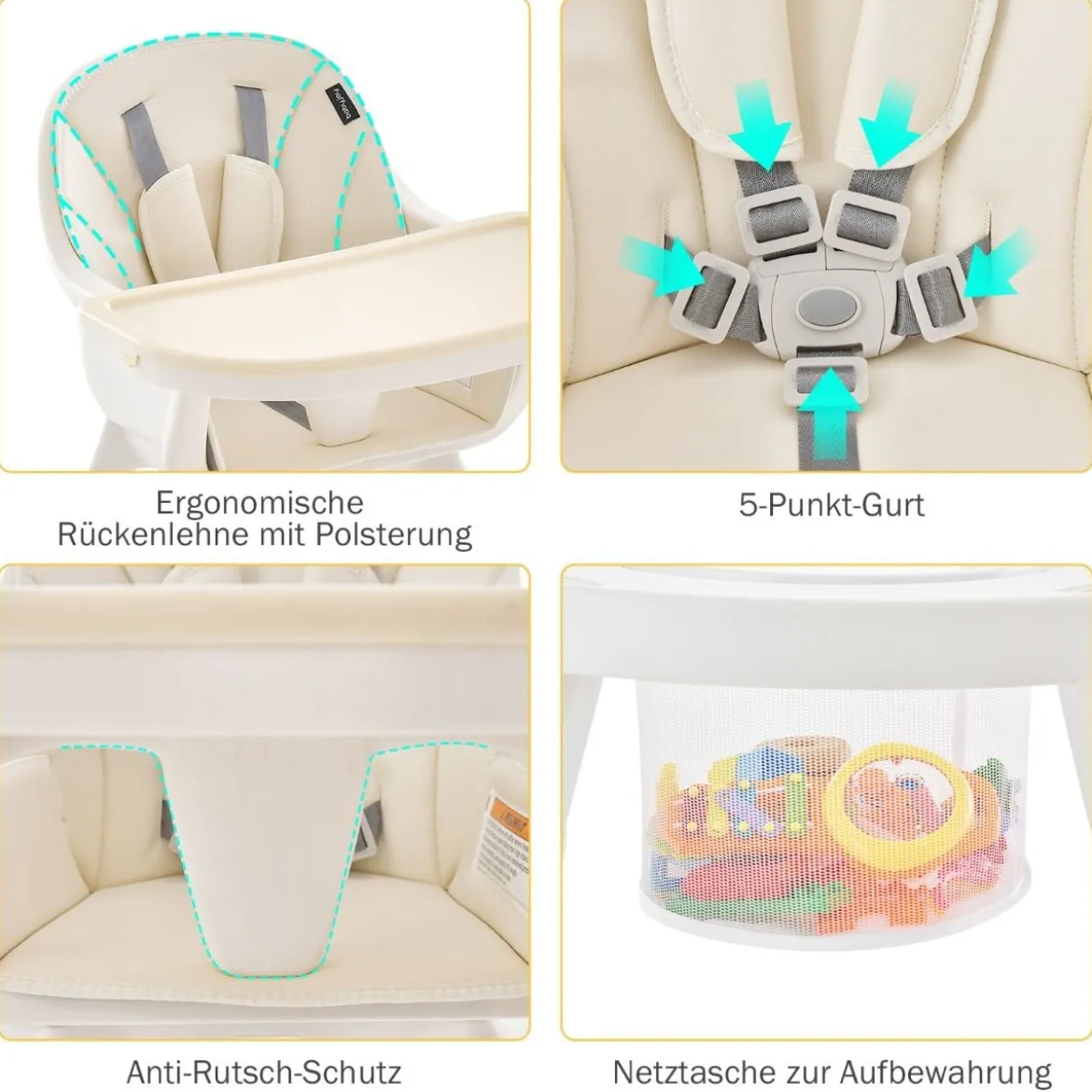 Höhenverstellbarer 6-in-1 Babyhochstuhl Beige Hochstuhl & Essenstuhl & Kindersitzgruppe