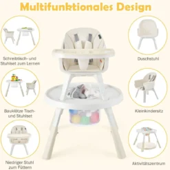 Höhenverstellbarer 6-in-1 Babyhochstuhl Beige Hochstuhl & Essenstuhl & Kindersitzgruppe
