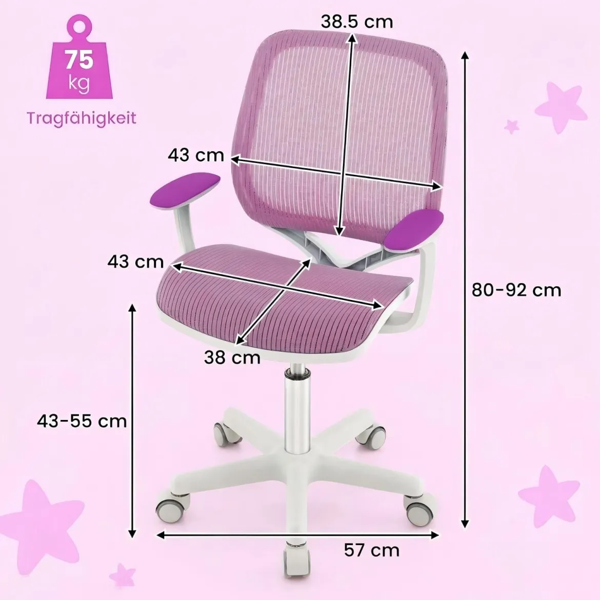 Höhenverstellbarer Kinderdrehstuhl mit Sitzbremse Ergonomischer Schreibtischstuhl Bürostuhl