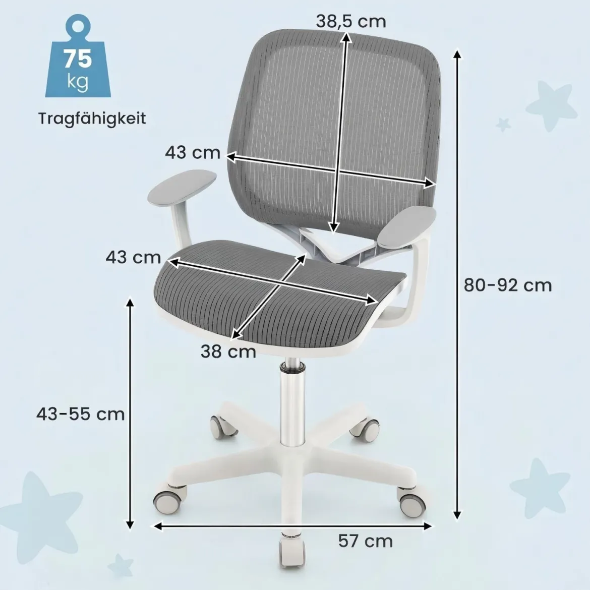 Höhenverstellbarer Kinderdrehstuhl mit Sitzbremse Ergonomischer Schreibtischstuhl Bürostuhl