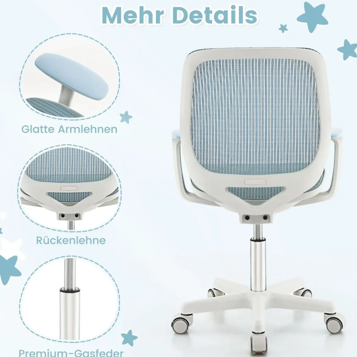 Höhenverstellbarer Kinderdrehstuhl mit Sitzbremse Ergonomischer Schreibtischstuhl Bürostuhl