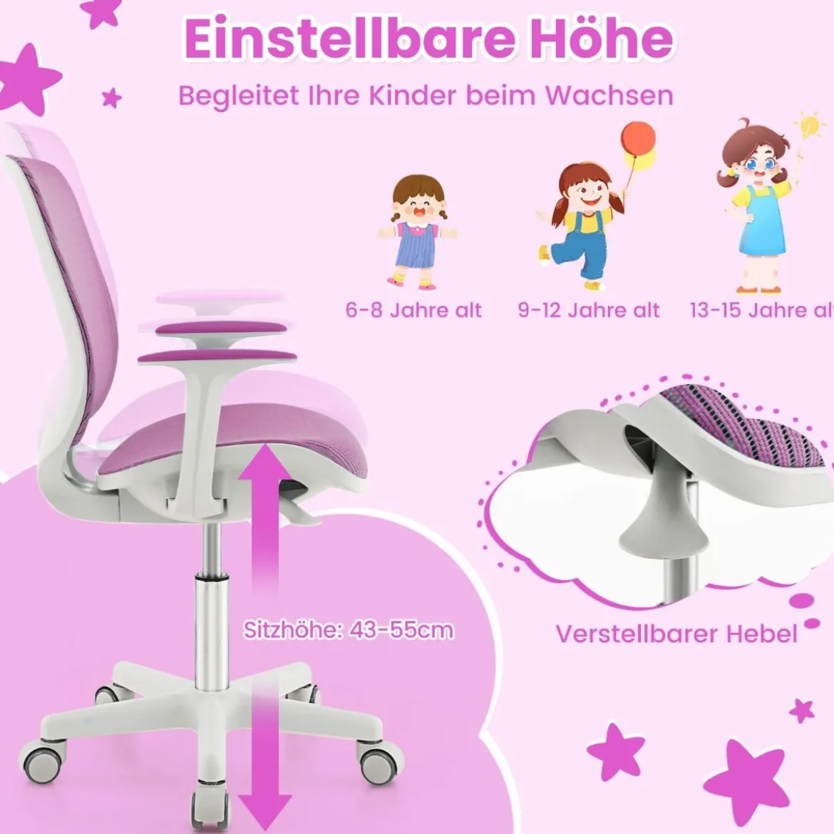Höhenverstellbarer Kinderdrehstuhl mit Sitzbremse Ergonomischer Schreibtischstuhl Bürostuhl