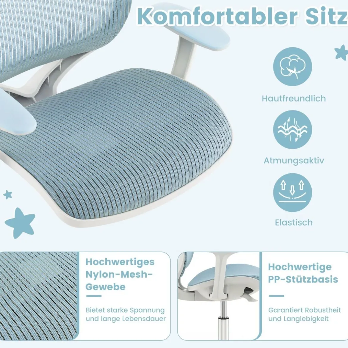 Höhenverstellbarer Kinderdrehstuhl mit Sitzbremse Ergonomischer Schreibtischstuhl Bürostuhl