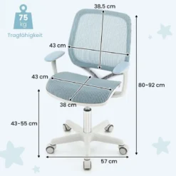 Höhenverstellbarer Kinderdrehstuhl mit Sitzbremse Ergonomischer Schreibtischstuhl Bürostuhl
