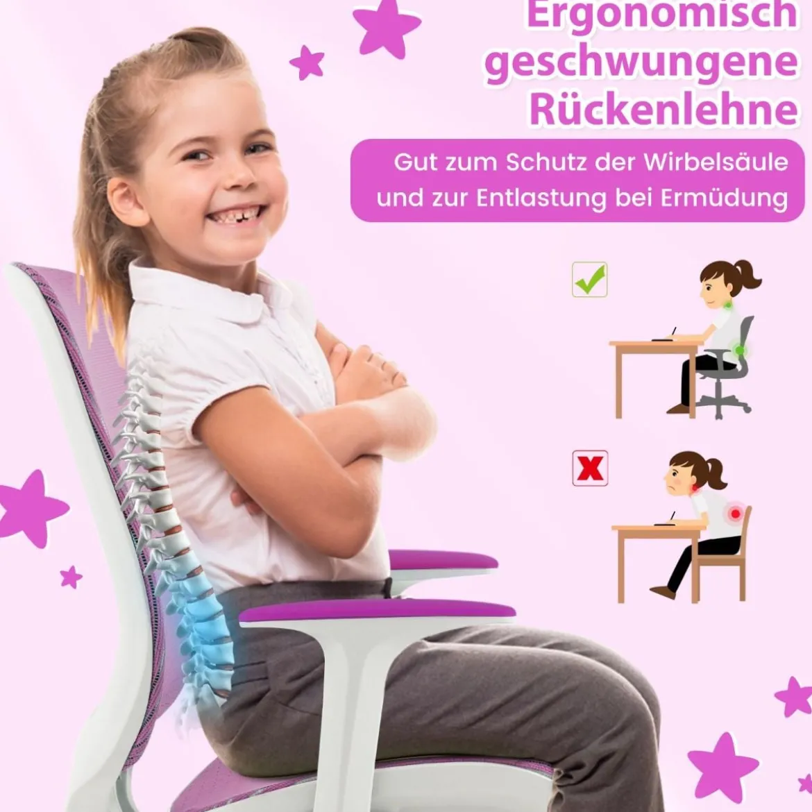 Höhenverstellbarer Kinderdrehstuhl mit Sitzbremse Ergonomischer Schreibtischstuhl Bürostuhl