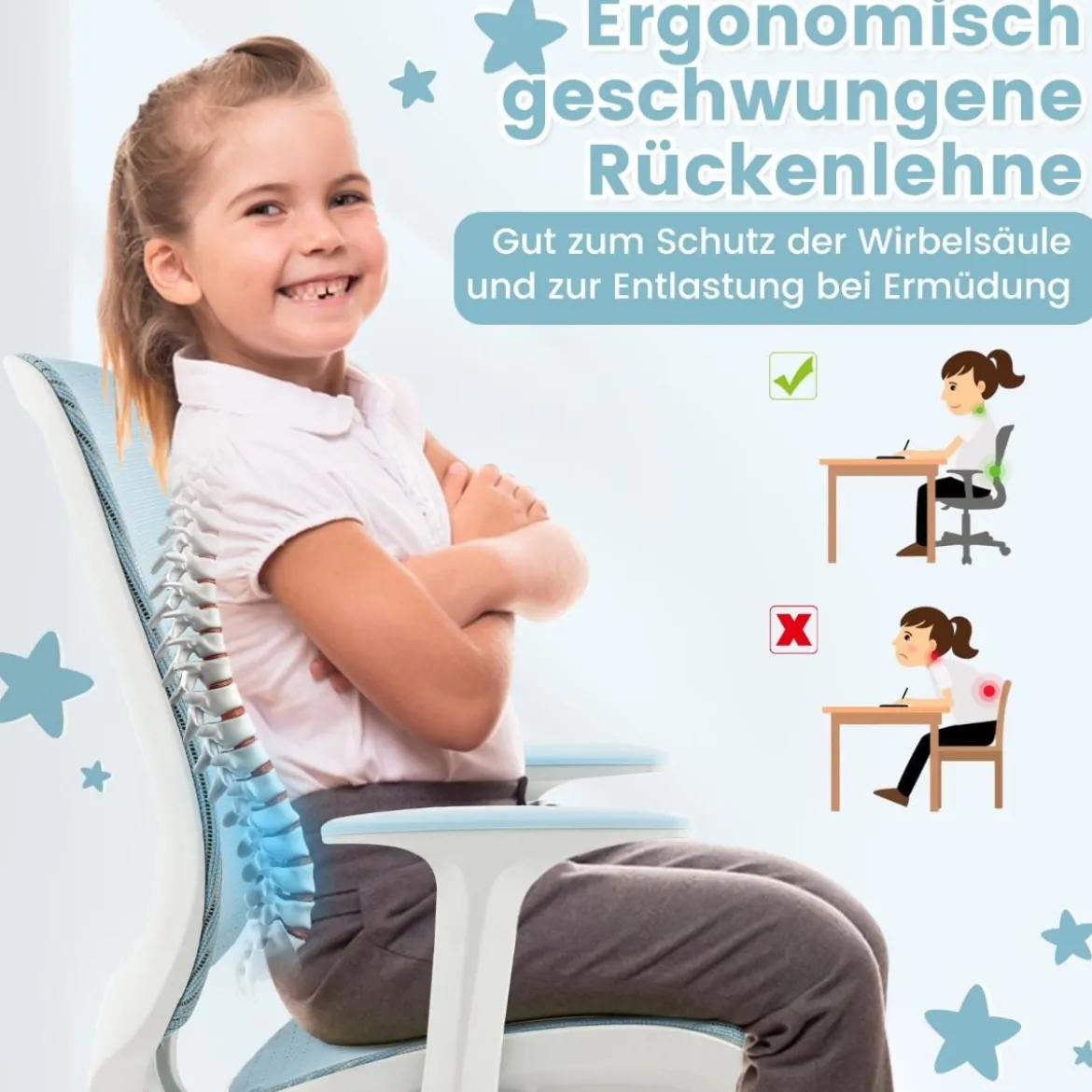 Höhenverstellbarer Kinderdrehstuhl mit Sitzbremse Ergonomischer Schreibtischstuhl Bürostuhl