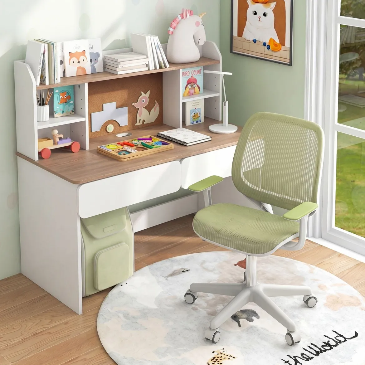 Höhenverstellbarer Kinderdrehstuhl mit Sitzbremse Ergonomischer Schreibtischstuhl Bürostuhl Grün