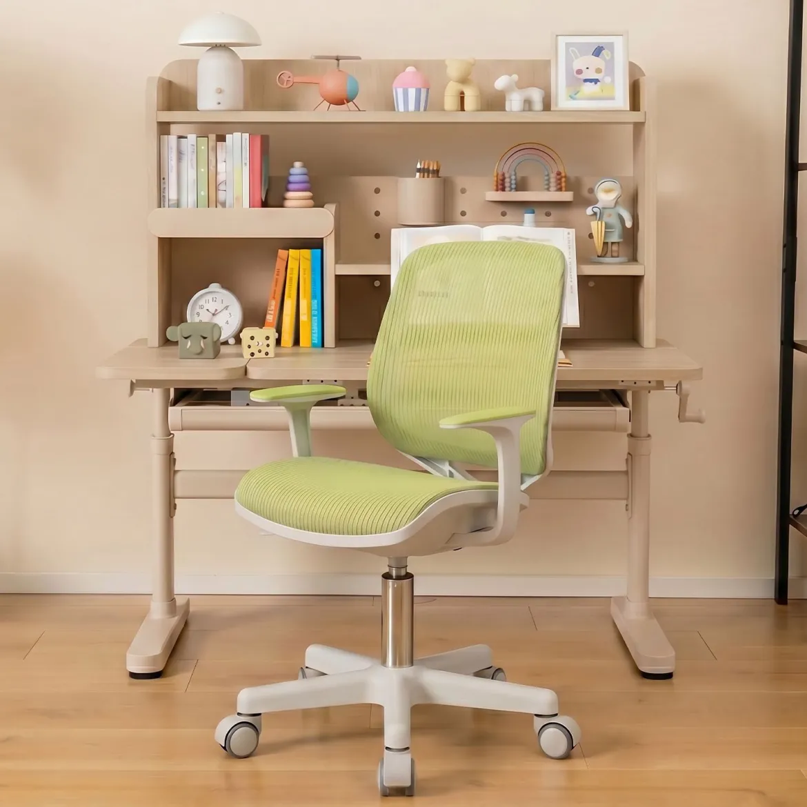 Höhenverstellbarer Kinderdrehstuhl mit Sitzbremse Ergonomischer Schreibtischstuhl Bürostuhl Grün