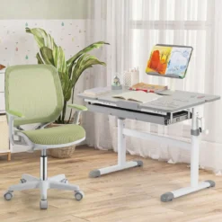 Höhenverstellbarer Kinderdrehstuhl mit Sitzbremse Ergonomischer Schreibtischstuhl Bürostuhl Grün