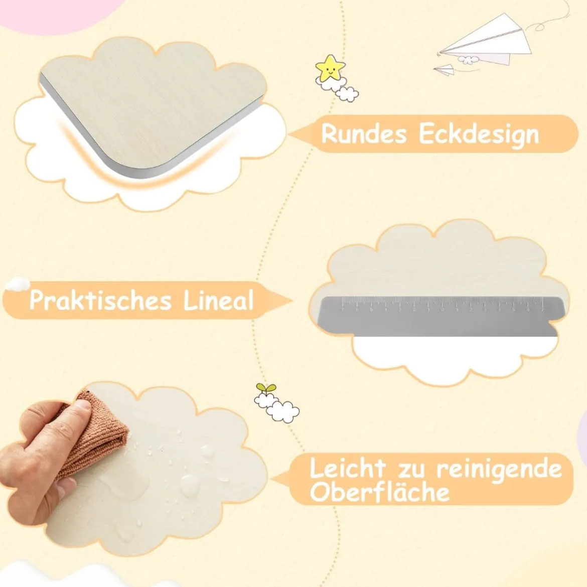 Höhenverstellbarer Kinderschreibtisch mit Neigbarer Tischplatte & Regalen & Schublade Studiertisch