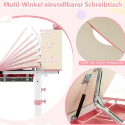 Höhenverstellbarer Kinderschreibtisch mit Neigbarer Tischplatte & Regalen & Schublade Studiertisch