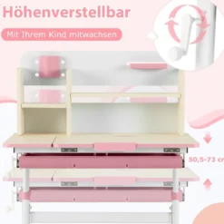 Höhenverstellbarer Kinderschreibtisch mit Neigbarer Tischplatte & Regalen & Schublade Studiertisch