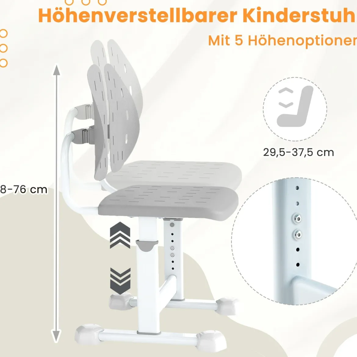 Höhenverstellbarer Kinderstuhl Kinder-Schreibtischstuhl Kinder-Studienstuhl mit Doppel-Rückenstütze Blau/Grau/Rosa
