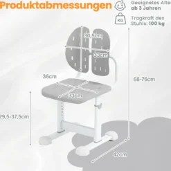 Höhenverstellbarer Kinderstuhl Kinder-Schreibtischstuhl Kinder-Studienstuhl mit Doppel-Rückenstütze Blau/Grau/Rosa