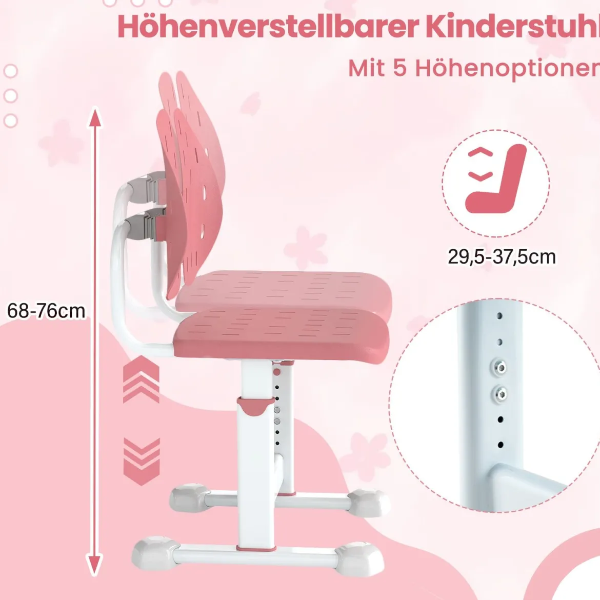 Höhenverstellbarer Kinderstuhl Kinder-Schreibtischstuhl Kinder-Studienstuhl mit Doppel-Rückenstütze Blau/Grau/Rosa