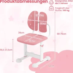 Höhenverstellbarer Kinderstuhl Kinder-Schreibtischstuhl Kinder-Studienstuhl mit Doppel-Rückenstütze Blau/Grau/Rosa