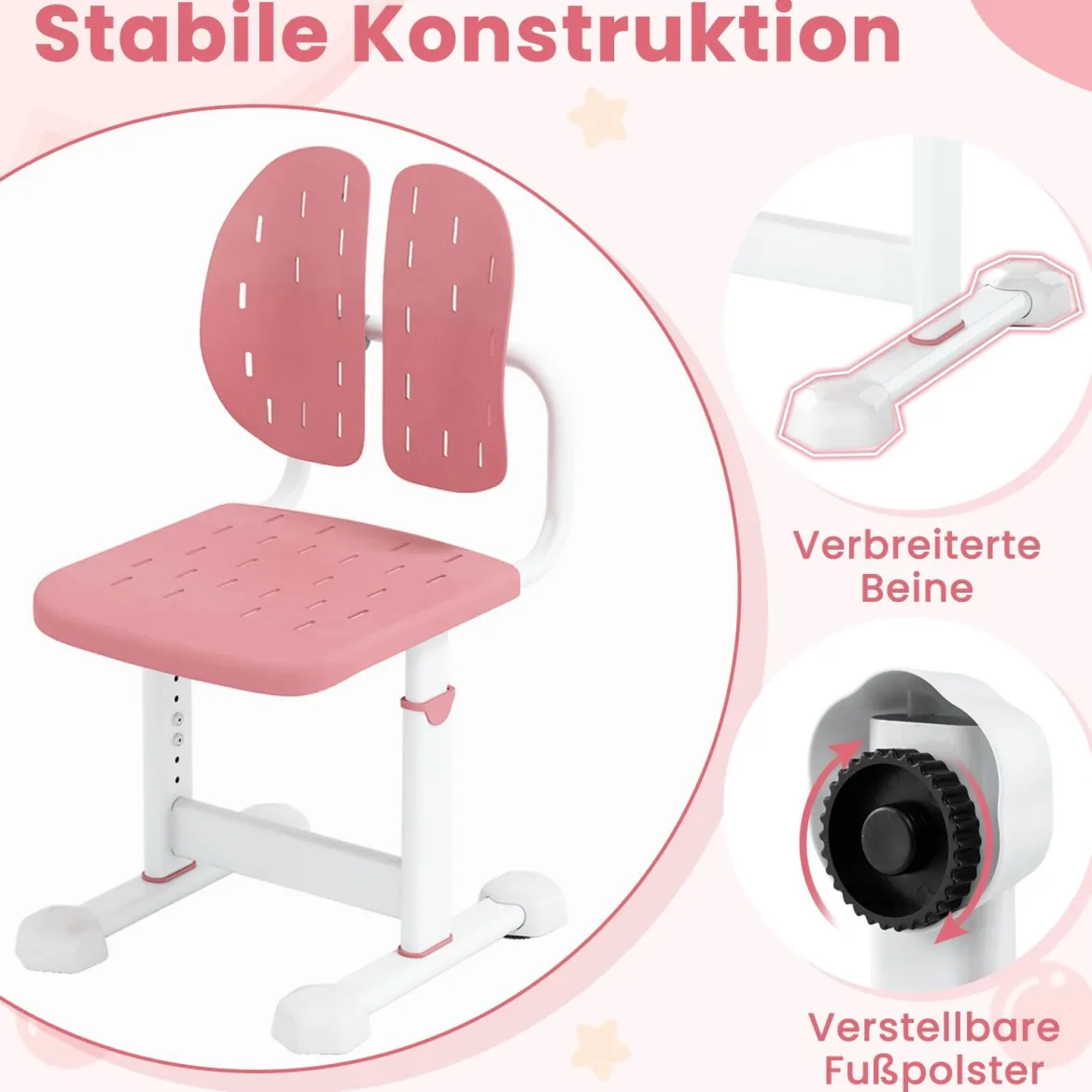 Höhenverstellbarer Kinderstuhl Kinder-Schreibtischstuhl Kinder-Studienstuhl mit Doppel-Rückenstütze Blau/Grau/Rosa