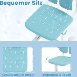 Höhenverstellbarer Kinderstuhl Kinder-Schreibtischstuhl Kinder-Studienstuhl mit Doppel-Rückenstütze Blau/Grau/Rosa