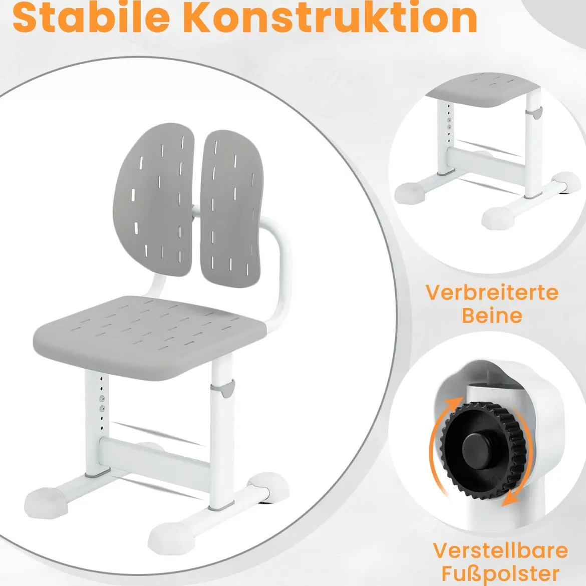 Höhenverstellbarer Kinderstuhl Kinder-Schreibtischstuhl Kinder-Studienstuhl mit Doppel-Rückenstütze Blau/Grau/Rosa
