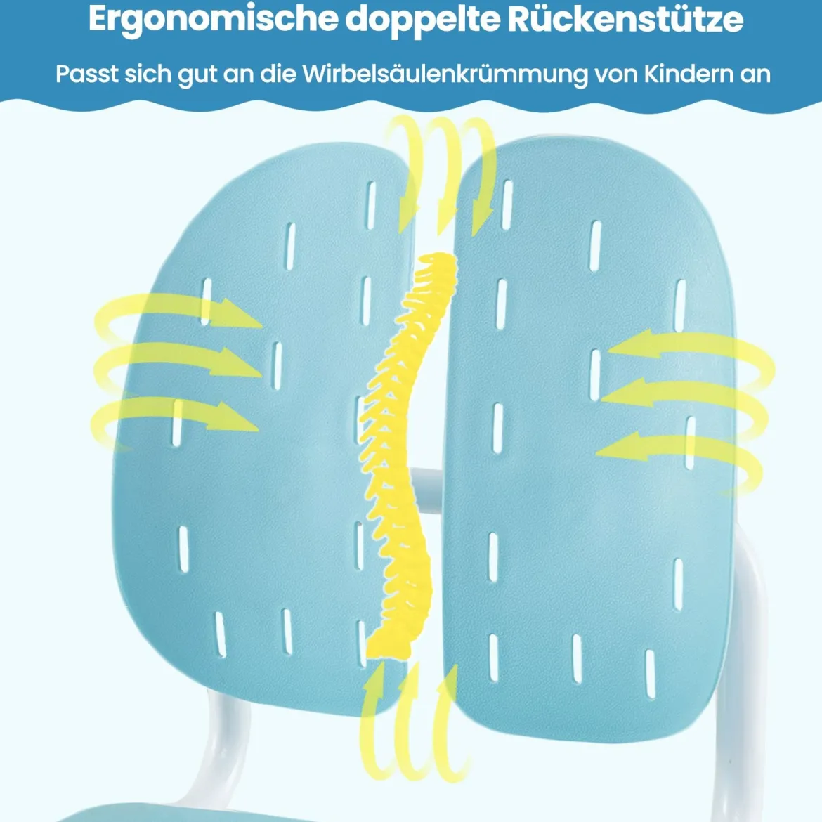 Höhenverstellbarer Kinderstuhl Kinder-Schreibtischstuhl Kinder-Studienstuhl mit Doppel-Rückenstütze Blau/Grau/Rosa