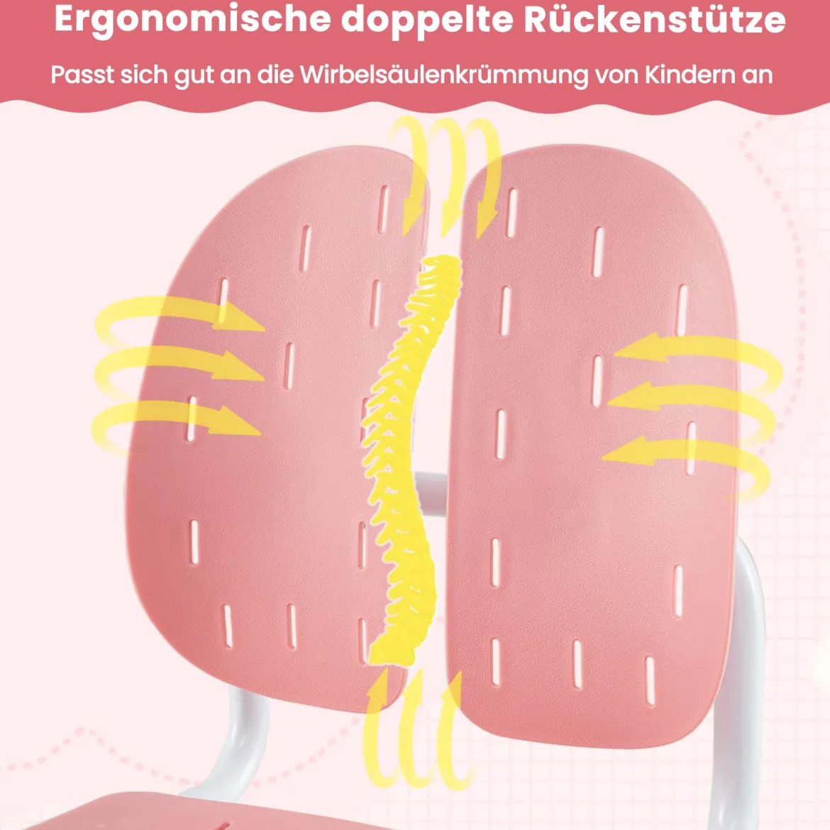 Höhenverstellbarer Kinderstuhl Kinder-Schreibtischstuhl Kinder-Studienstuhl mit Doppel-Rückenstütze Blau/Grau/Rosa