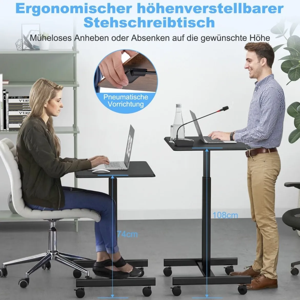 Höhenverstellbarer Laptop-Schreibtisch mit 4 Rädern Computertischwagen Pflegetisch bis zu 80 kg belastbar Schwarz