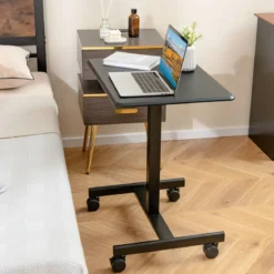 Höhenverstellbarer Laptop-Schreibtisch mit 4 Rädern Computertischwagen Pflegetisch bis zu 80 kg belastbar Schwarz