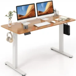 Höhenverstellbarer Schreibtisch 140 x 60 cm elektrischer Stehschreibtisch Natur