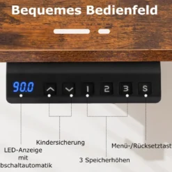 Höhenverstellbarer Schreibtisch 120 x 60 cm elektrischer Stehschreibtisch Rustikales Braun + Schwarz