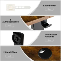 Höhenverstellbarer Schreibtisch 140 x 60 cm elektrischer Stehschreibtisch Rustikales Braun + Schwarz