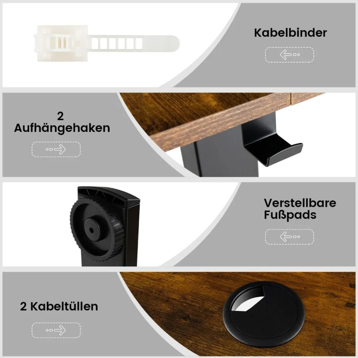Höhenverstellbarer Schreibtisch 140 x 60 cm elektrischer Stehschreibtisch Rustikales Braun + Schwarz
