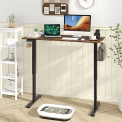 Höhenverstellbarer Schreibtisch 140 x 60 cm elektrischer Stehschreibtisch Rustikales Braun + Schwarz